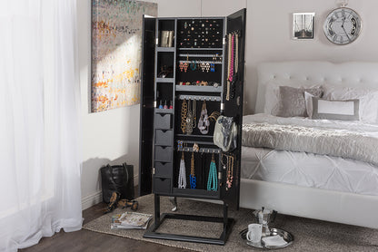 Contemporary Double Door Storage Jewelry Armoire Cabinet in Black - The Furniture Space.