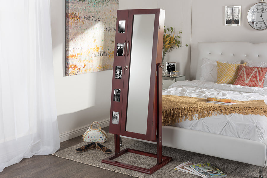 Contemporary Double Door Storage Jewelry Armoire Cabinet in Brown - The Furniture Space.