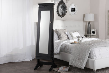 Contemporary Full Length Cheval Mirror Jewelry Armoire in Black