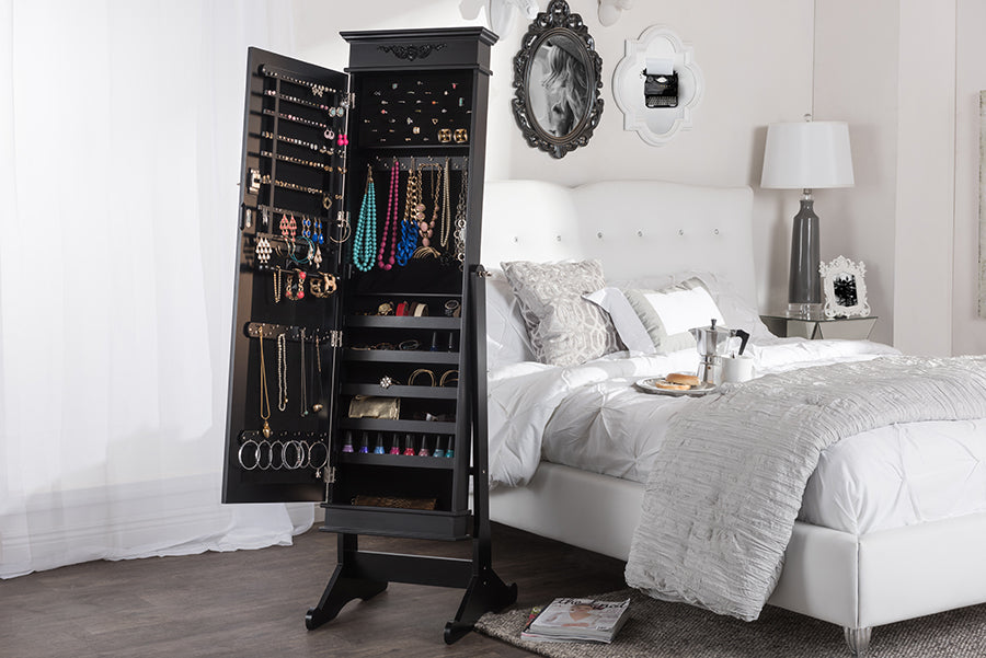 Contemporary Full Length Cheval Mirror Jewelry Armoire in Black