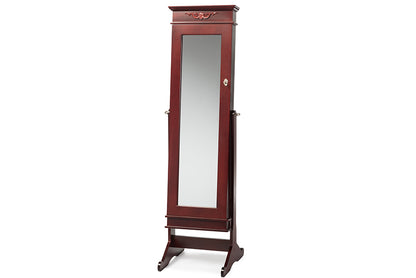 Contemporary Full Length Cheval Mirror Jewelry Armoire in Brown