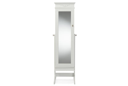 Contemporary Full Length Cheval Mirror Jewelry Armoire in White