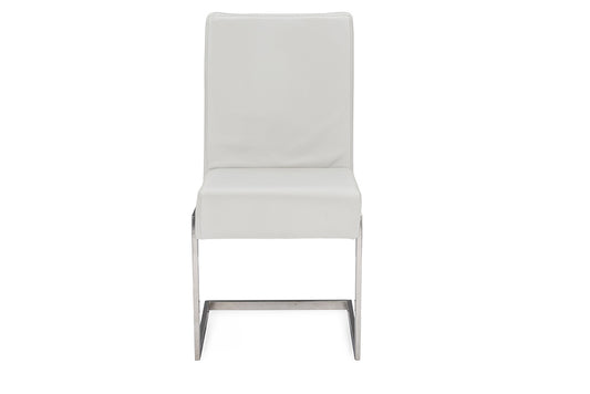 Contemporary 2 Stainless Steel Dining Chairs in White PU Leather - The Furniture Space.