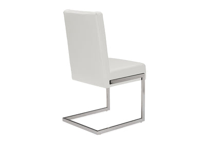 Contemporary 2 Stainless Steel Dining Chairs in White PU Leather - The Furniture Space.