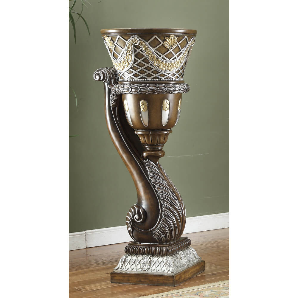 Vase in Brown Cherry & Metallic Silver Finish 1506 European Traditional Victorian