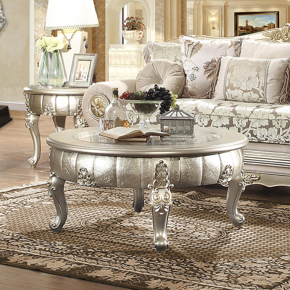 3 PC Coffee Table Set in Belle Silver Finish 1560-CTSET3 European Victorian