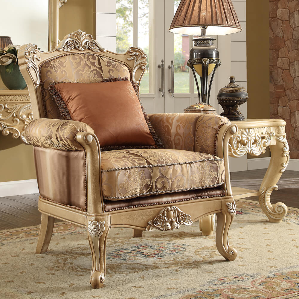 Fabric Accent Chair in Frost Cream Finish European Traditional Victorian