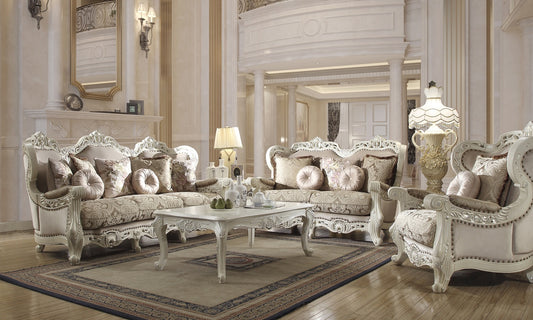 Fabric 3 PC Sofa Set in Antique Ivory Finish 2657-SSET3 European Traditional Victorian