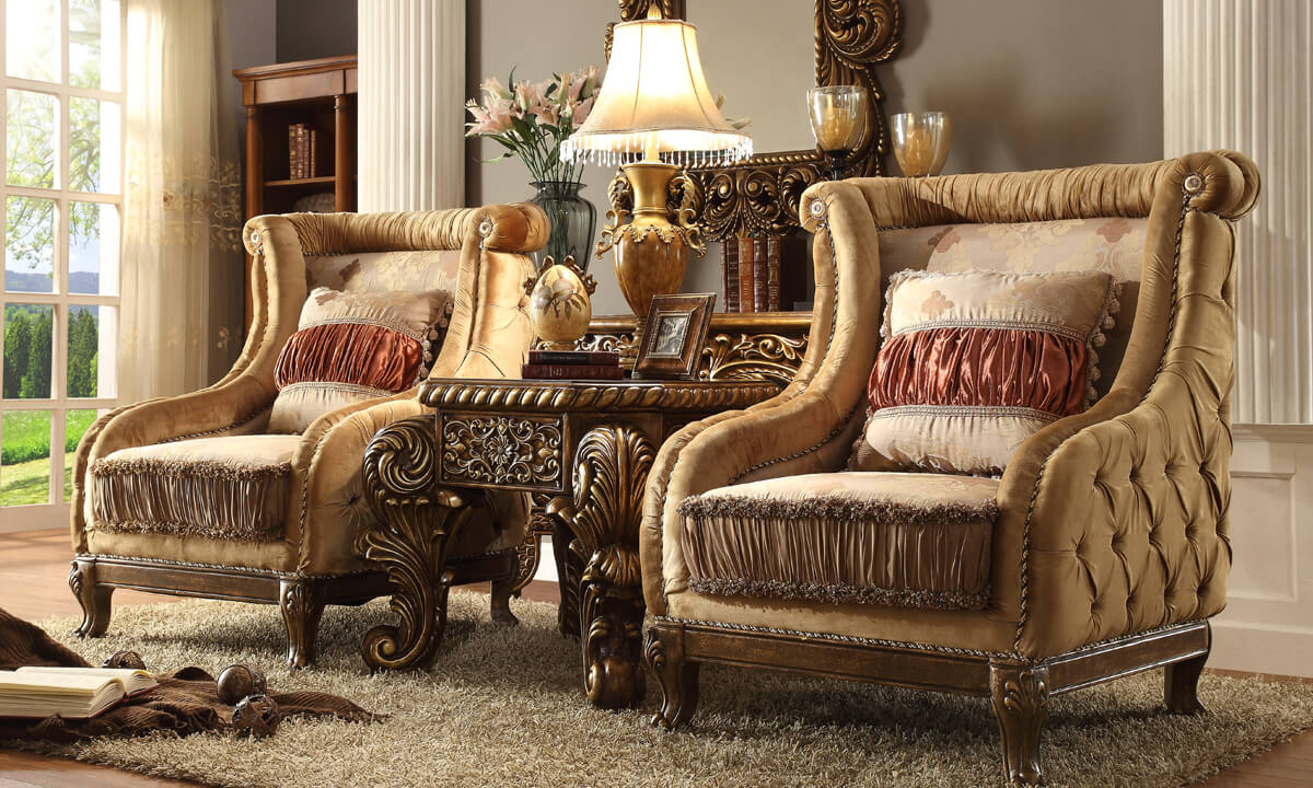 Fabric Accent Chair in Van Dyke Brown Finish European Traditional Victorian