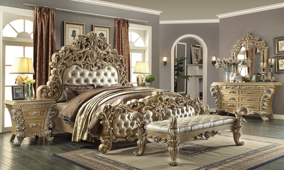 Leather Cal King 5PC Bedroom Set in Frost & Silver Finish 7012-BSET5-CK European
