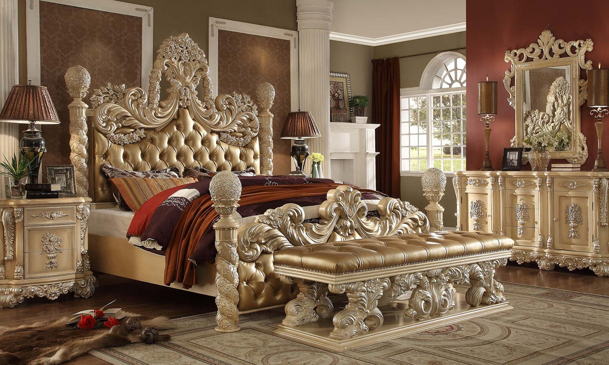 Leather Cal King 5PC Bedroom Set in Frost & Silver Finish 7266-BSET5-CK European