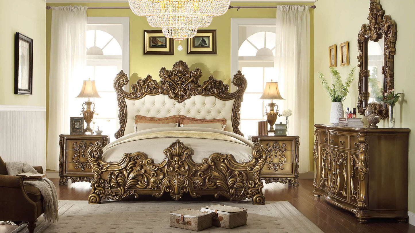 Leather Cal King 5PC Bedroom Set in Antique Gold Brown Finish 8008-BSET5-CK