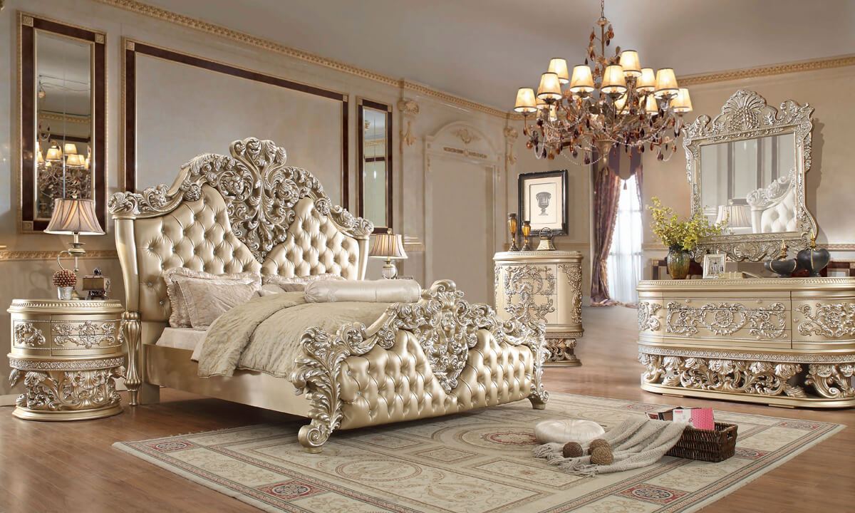 Leather E King 5PC Bedroom Set in Belle Silver Finish EK8022-5PC European Victorian