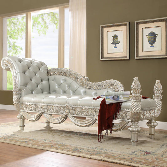 Leather Bed Bench in Metallic Silver Finish European Traditional Victorian
