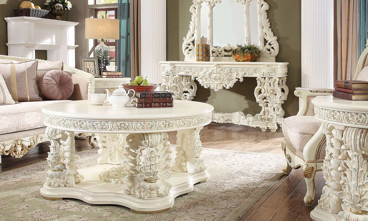 3 PC Coffee Table Set in White Gloss Finish 8089-CTSET3 European Victorian