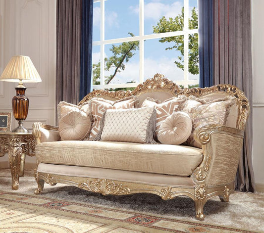 Fabric Loveseat in Antique Gold with Silver Champagne Finish L8925 European
