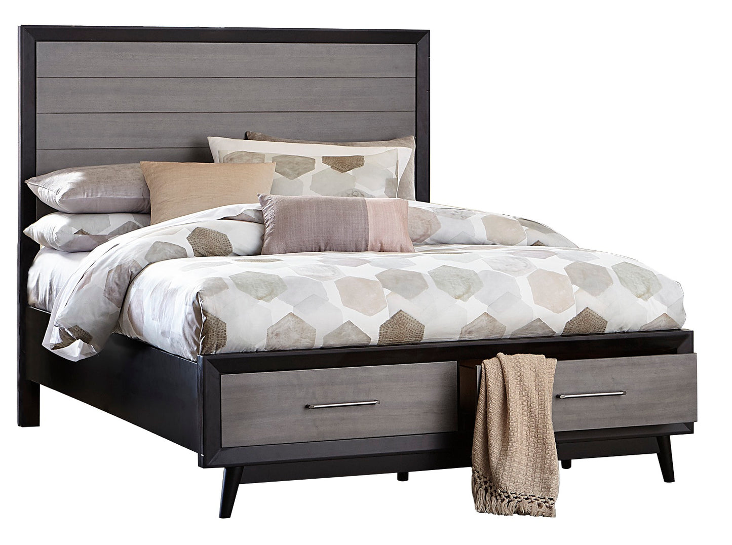 Regent Mid Century Modern 5PC Bedroom Set Full Storage Platform Bed, Dresser, Mirror, 2 Nightstand in in Grey