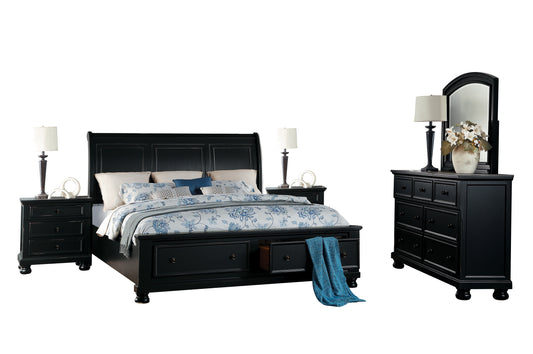 Lexington Cottage 5PC Bedroom Set Cal King Sleigh Storage Bed, Dresser, Mirror, 2 Nightstand in Black