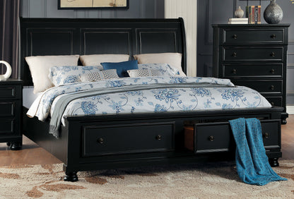 Lexington Cottage Cal King Sleigh Platform Bed with Footboard Storage in Black