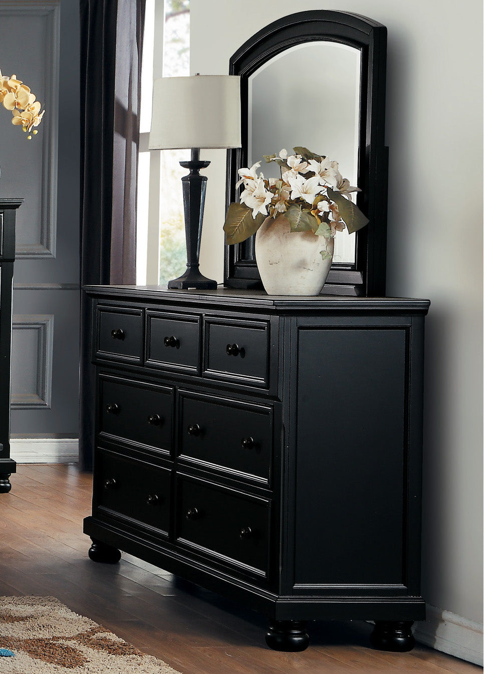 Lexington Cottage Dresser with Hidden Drawer Mirror in Black