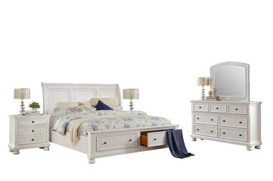 Lexington Cottage 5PC Bedroom Set Cal King Sleigh Storage Bed, Dresser, Mirror, 2 Nightstand in White