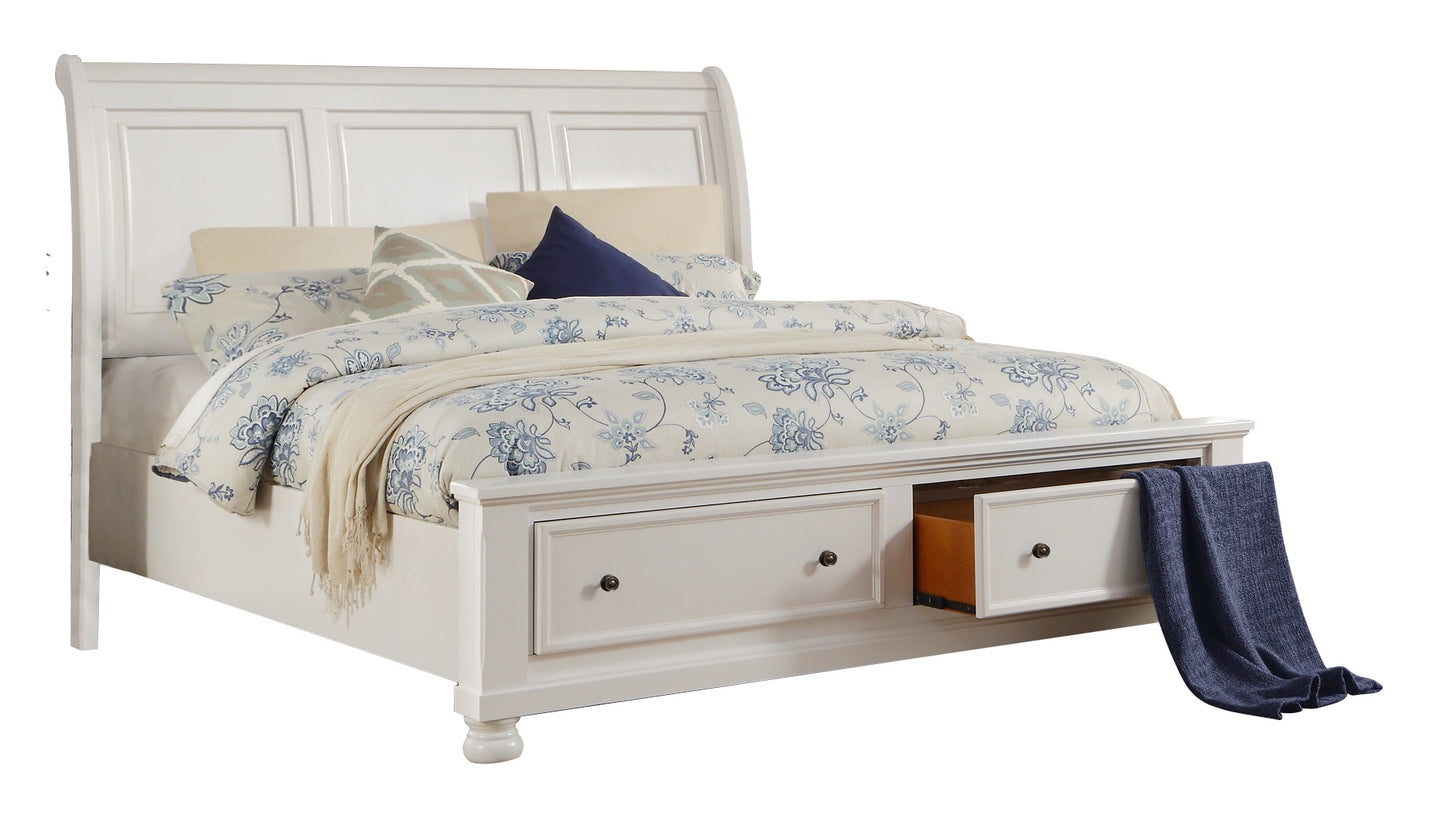 Lexington Cottage 5PC Bedroom Set Cal King Sleigh Storage Bed, Dresser, Mirror, 2 Nightstand in White