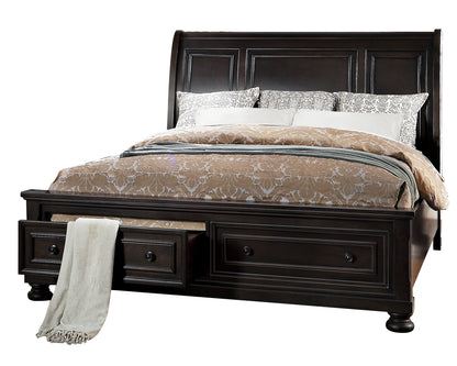 Belize Traditional Modern 4PC Bedroom Set Queen Storage Platform Bed, Dresser, Mirror, Nightstand in Brown Grey