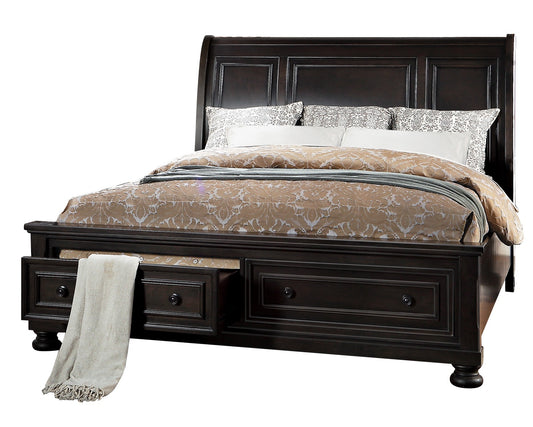 Belize Traditional Modern E King Platform Bed with Footboard Storage in Brown Grey