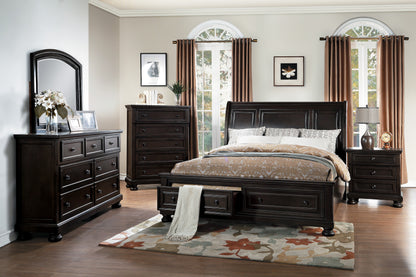 Belize Traditional Modern 4PC Bedroom Set Queen Storage Platform Bed, Dresser, Mirror, Nightstand in Brown Grey