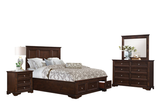 Elista Rustic Country 4PC Bedroom Set Cal King Storage Platform Bed, Dresser, Mirror, Nightstand in Espresso