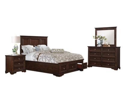 Elista Rustic Country 4PC Bedroom Set Queen Storage Platform Bed, Dresser, Mirror, Nightstand in Espresso
