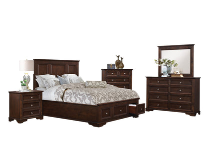 Elista Rustic Country 5PC Bedroom Set Full Storage Platform Bed, Dresser, Mirror, Nightstand, Chest in Espresso