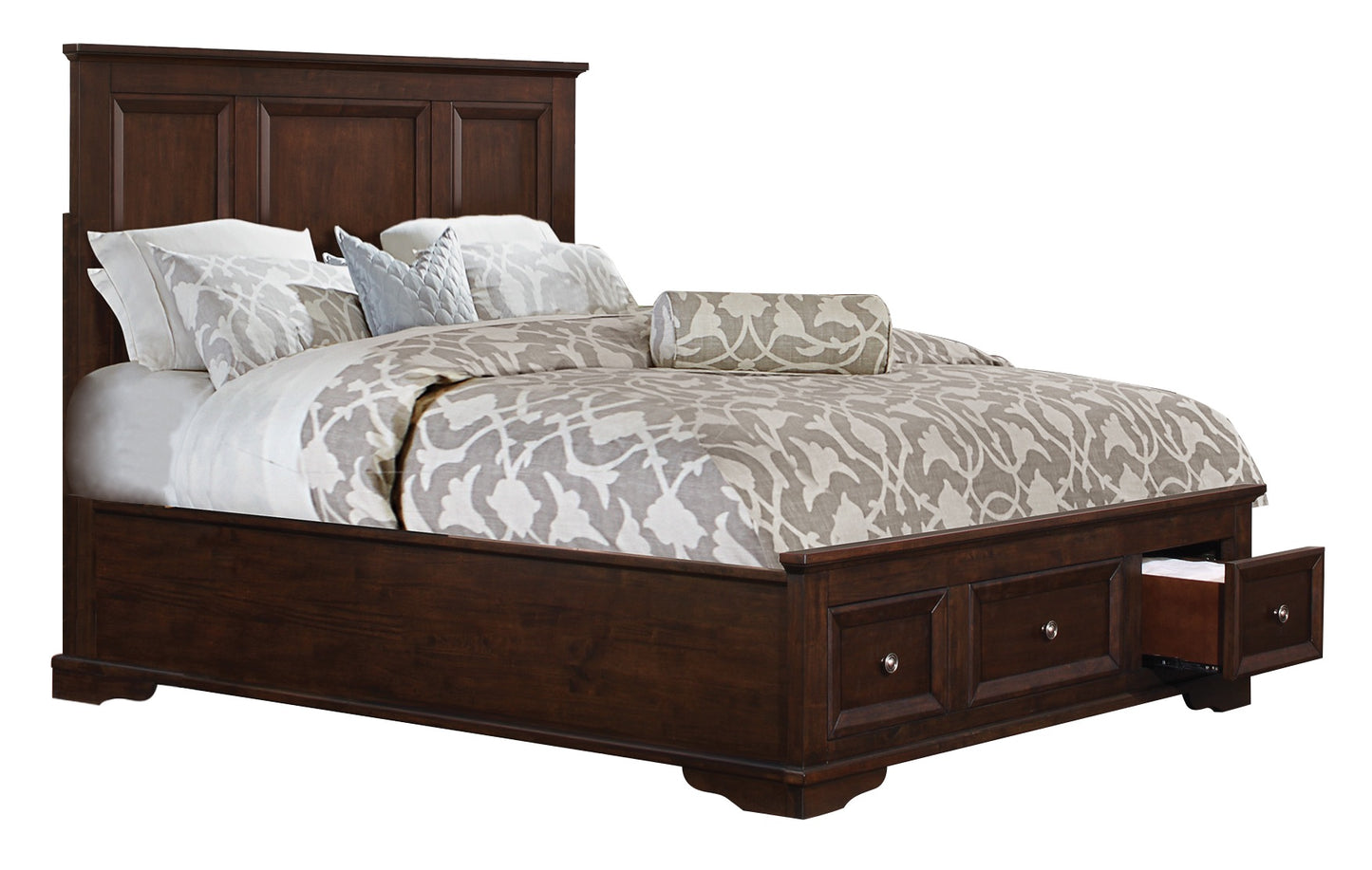 Elista Rustic Country Cal King Platform Bed with Footboard Storage in Espresso