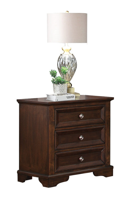 Elista Rustic Country 3 Drawer Nightstand in Espresso