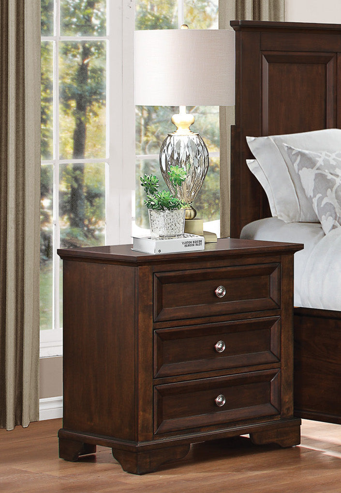 Elista Rustic Country 3 Drawer Nightstand in Espresso