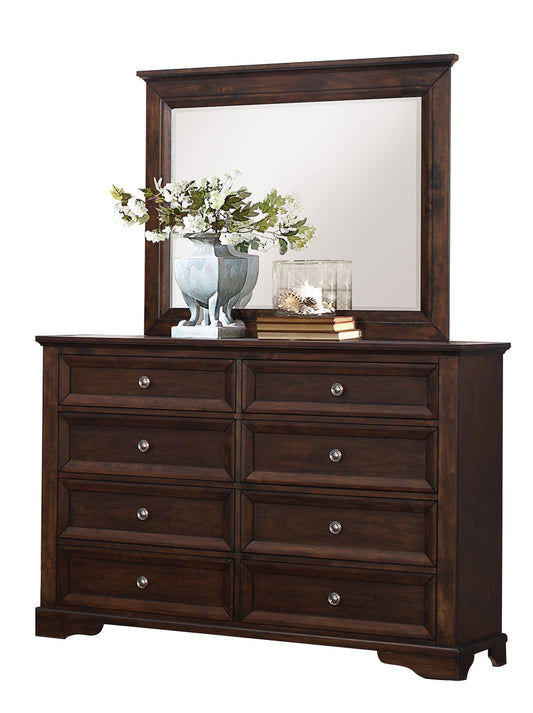 Elista Rustic Country 8 Drawer Dresser & Mirror in Espresso