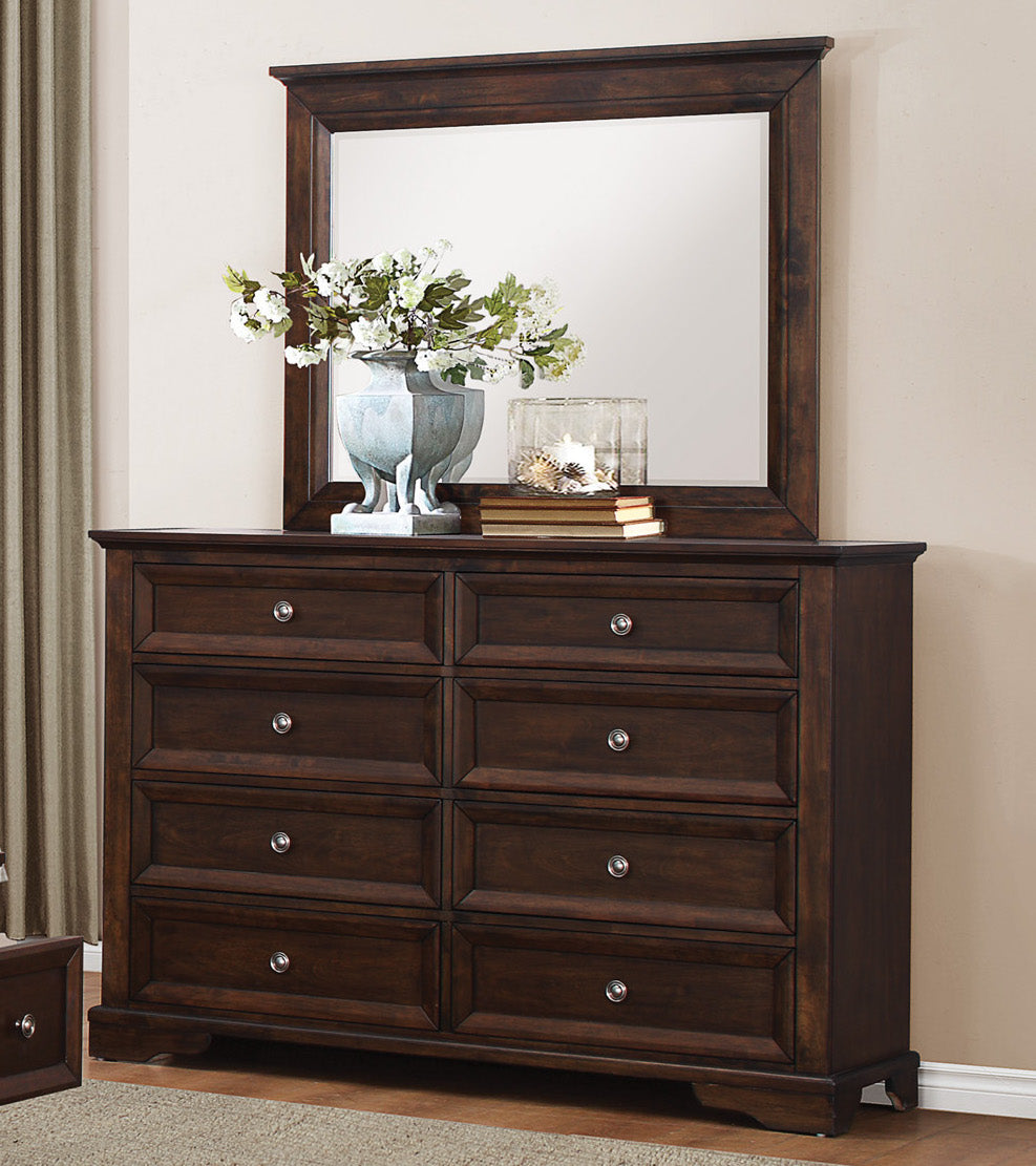 Elista Rustic Country 8 Drawer Dresser & Mirror in Espresso