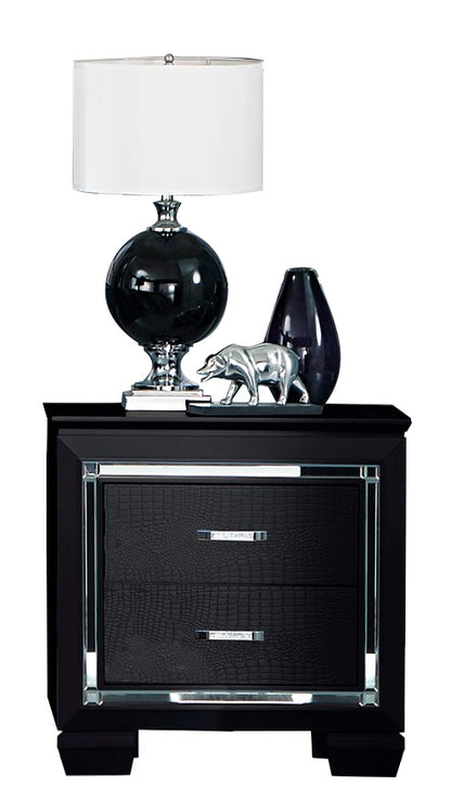 Almada 4PC Bedroom Set Queen LED Bed, Dresser, Mirror, Nightstand in Black Alligator Embossed