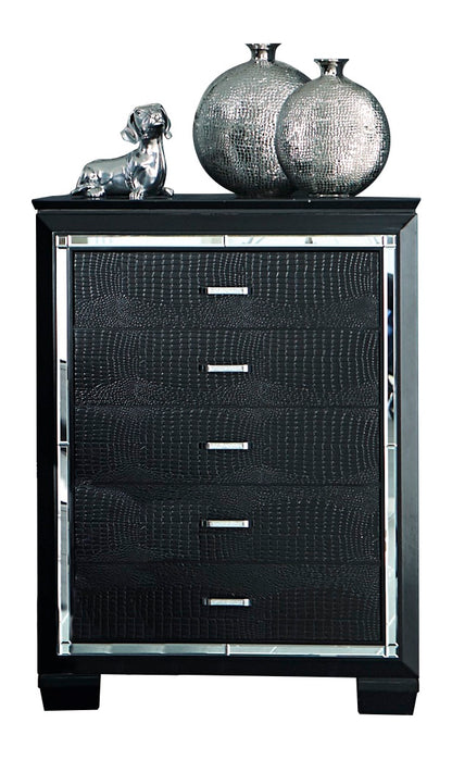 Almada 5PC Bedroom Set Full LED Bed, Dresser, Mirror, Nightstand, Chest in Black Alligator Embossed