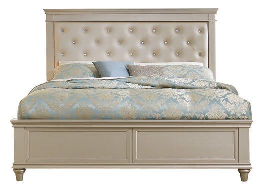 Caen Modern Glam Cal King Bed in Pearl