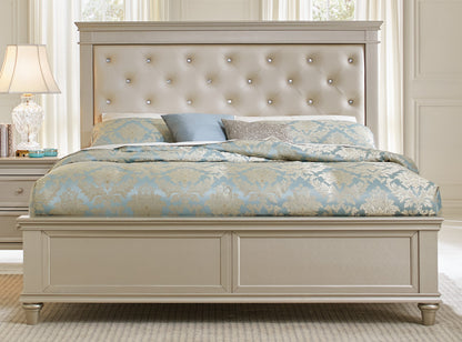 Caen Modern Glam Cal King Bed in Pearl