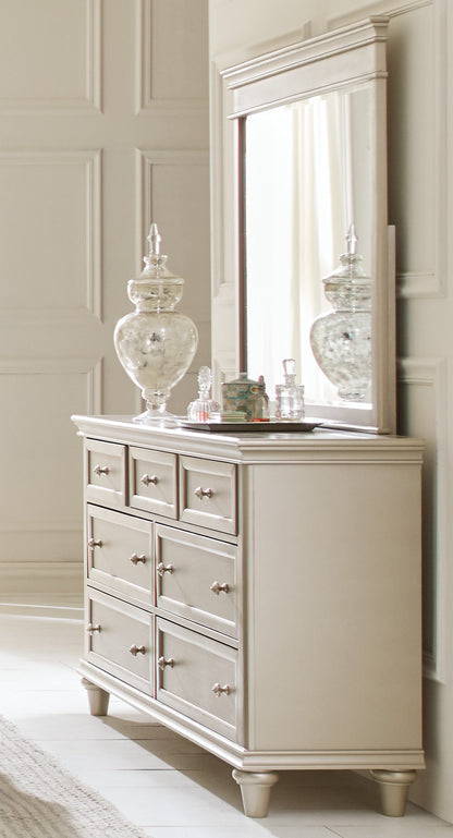 Caen Modern Glam Seven Drawer Dresser & Mirror in Pearl
