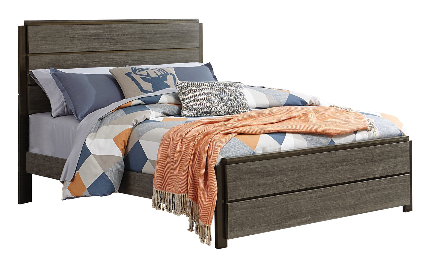 Volos 4PC Bedroom Set Cal King Bed, Dresser, Mirror, Nightstand in Mid Modern Grey