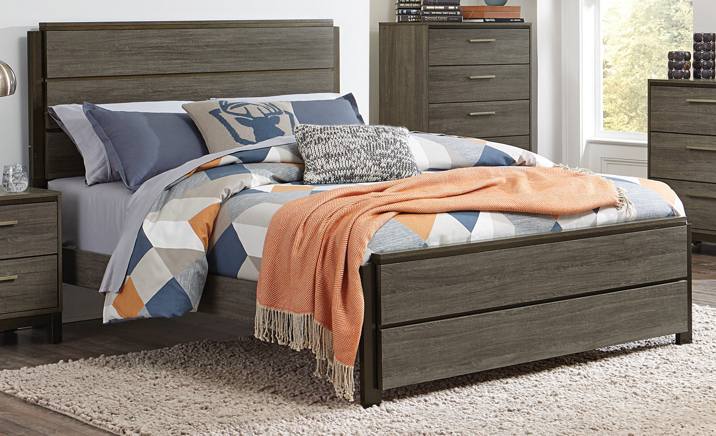 Volos E King Bed in Mid Modern Grey