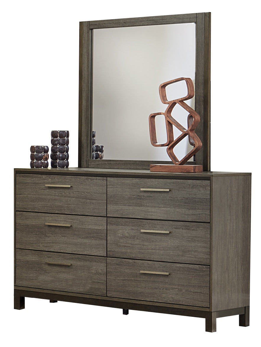 Volos 5PC Bedroom Set E King Bed, Dresser, Mirror, Nightstand, Chest in Mid Modern Grey