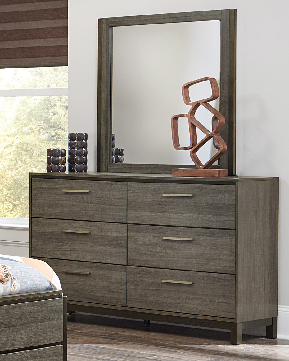 Volos Dresser & Mirror in Mid Modern Grey
