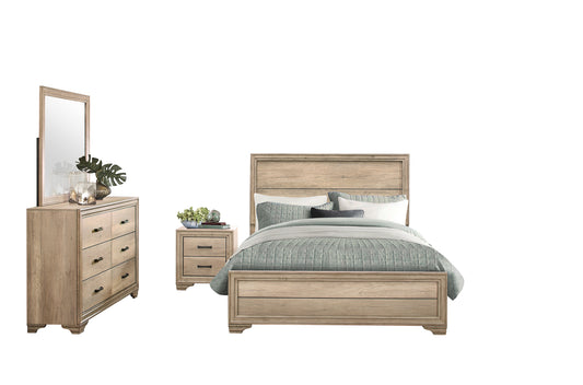 Laudine Rustic 4PC Bedroom Set Queen Bed, Dresser, Mirror, Nightstand in Weather Industrial Wood