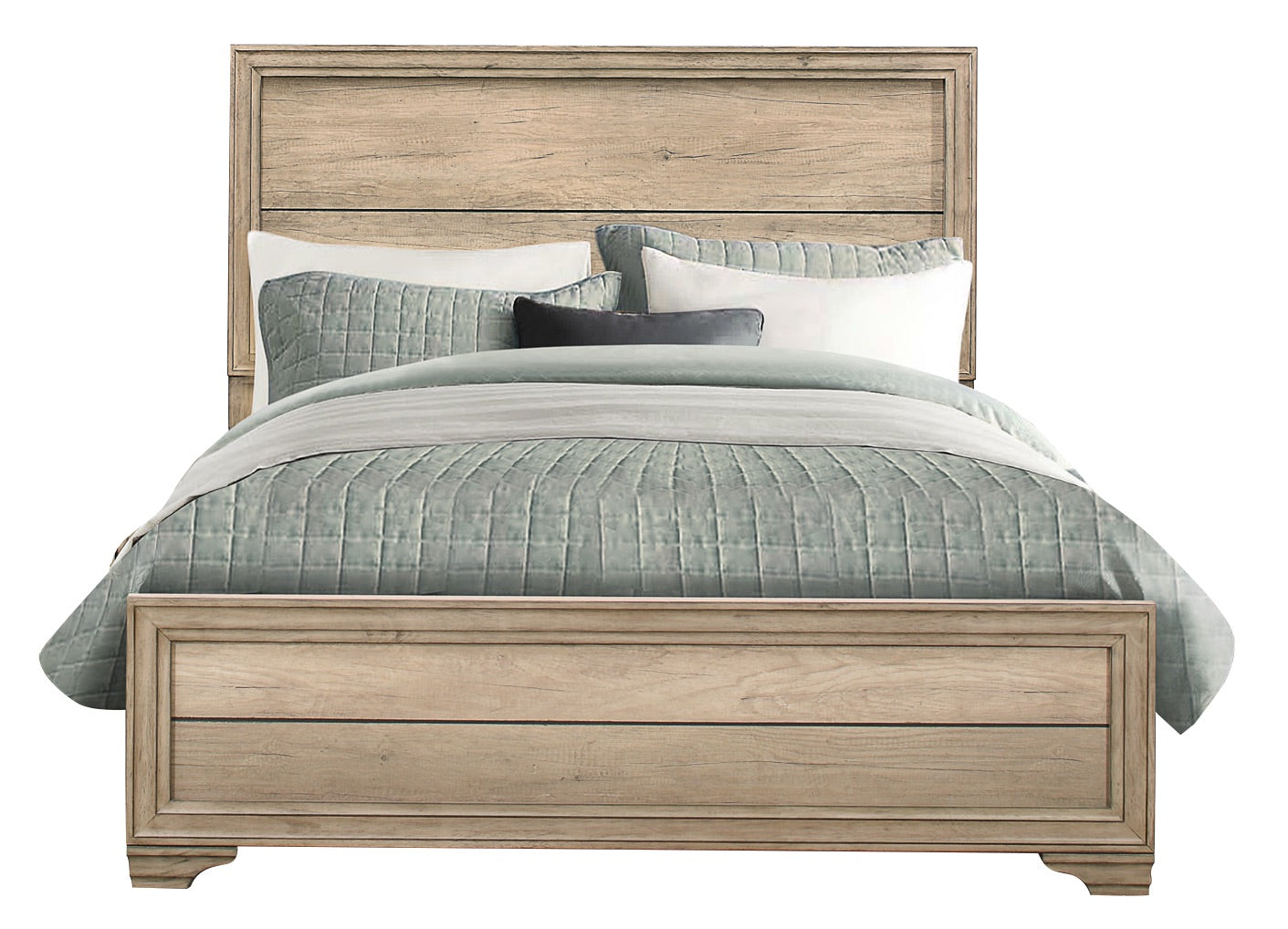 Laudine Rustic 6PC Bedroom Set Cal King Bed, Dresser, Mirror, 2 Nightstand, Chest in Weather Industrial Wood