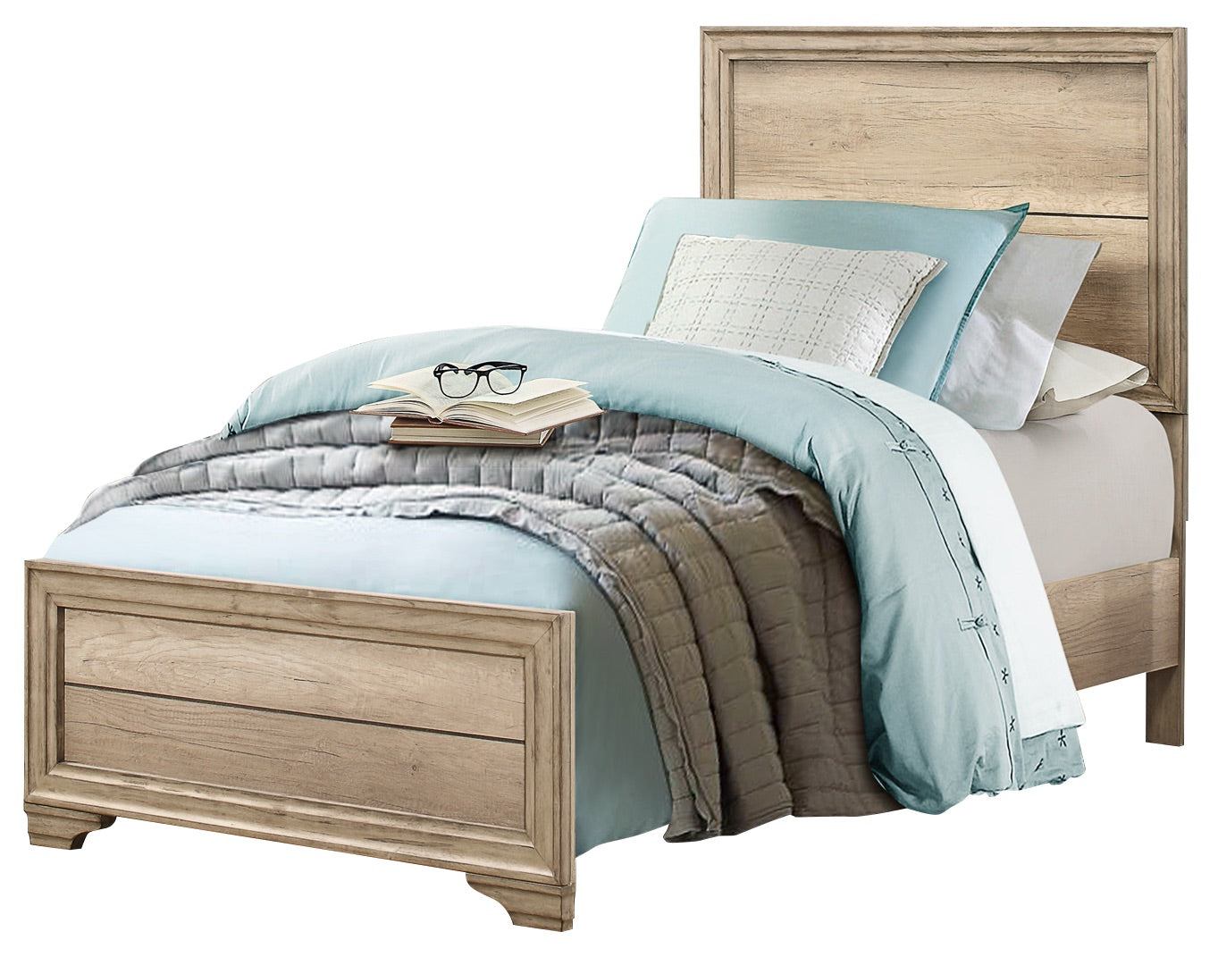 Laudine Rustic 5PC Bedroom Set Twin Bed, Dresser, Mirror, 2 Nightstand in Weather Industrial Wood