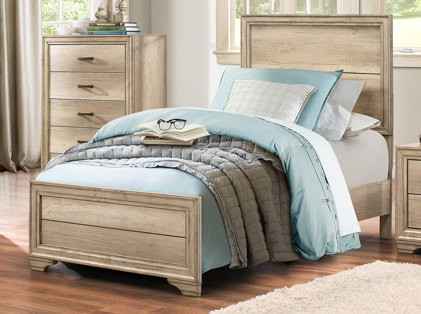 Laudine Rustic Twin Bed in Weather Industrial Wood